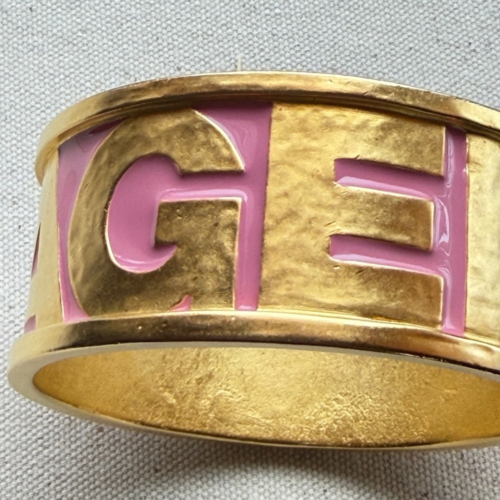 Karl Lagerfeld 80s Vintage Pink Enamel Gold Logo Letters Bangle Bracelet 8” - Picture 5 of 17